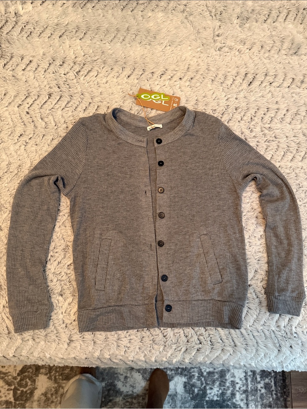 OGL Gray Ribbed Button-Up knit Cardigan Jacket S NWT